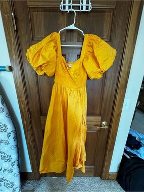 Showpo Girls' Puff-Sleeve Maxi Dress in Mustard Yellow